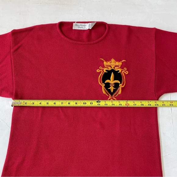 Vintage Marisa Christina Preppy Crown Sweater Classic Red Christmas Royal Damask - Picture 8 of 9